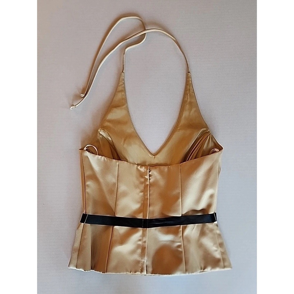 VTG Xscape Womens Halter Top Sz 8 Y2K Satin Coquette Going Out Champagne Gold - Picture 4 of 10